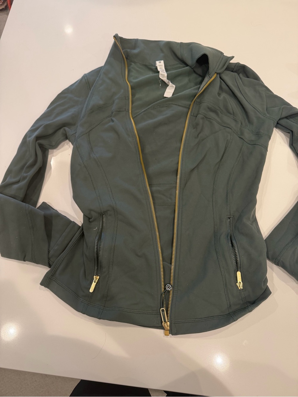lululemon athletica Olive Green Zip Jacket with Gold Hardware